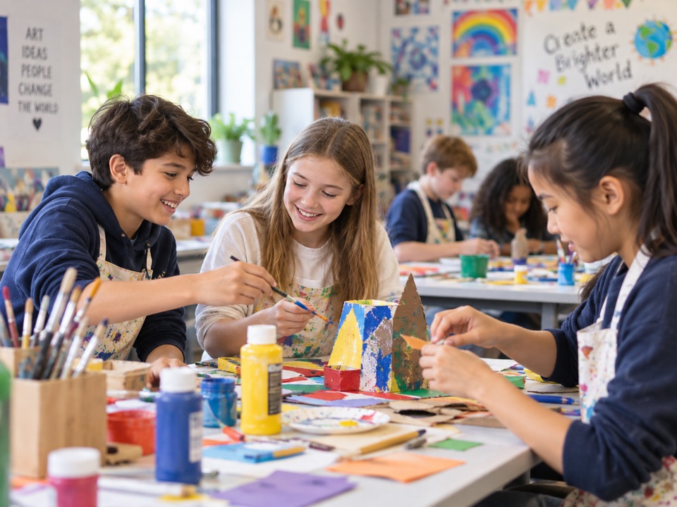 Students creating art together