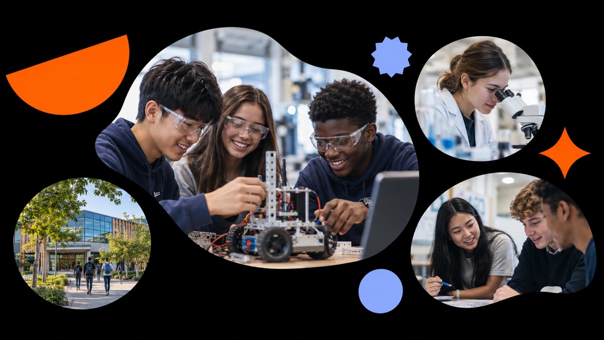 Students building a robotics project